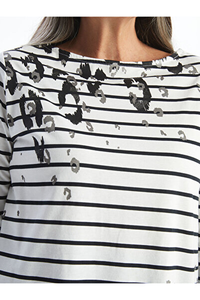 LC Waikiki Gestreiftes Damen-T-Shirt mit Rundhalsausschnitt