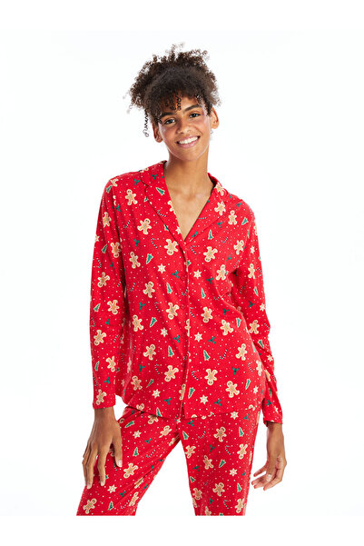 LC Waikiki Esvab Giyim'den Şık Tercihler | Gömlek Yaka Yılbaşı Temalı Kadın Pijama Takımı