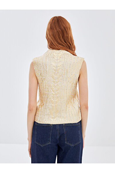 LC Waikiki Yellow Half Turtleneck Self-Patterned Women's Knitwear Sweater