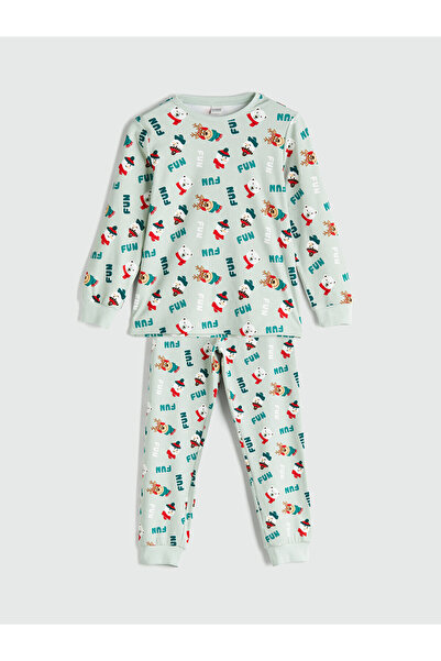 LC Waikiki Lcw Kids Green Crew Neck Christmas Themed Boys' Pajamas Set