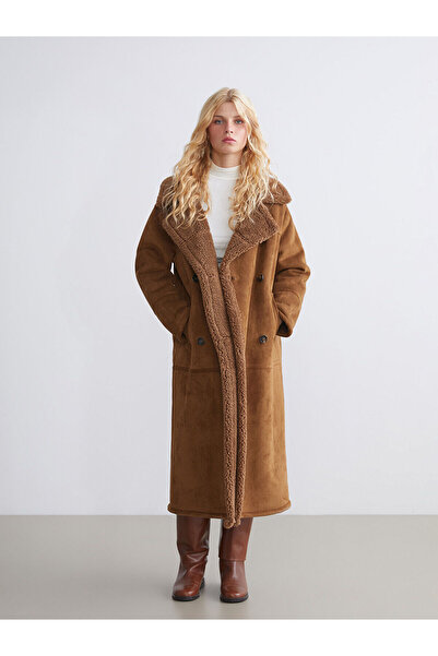 LC Waikiki Artı Yeni Sezon Kürklü Yaka Kadın Süet Kaban