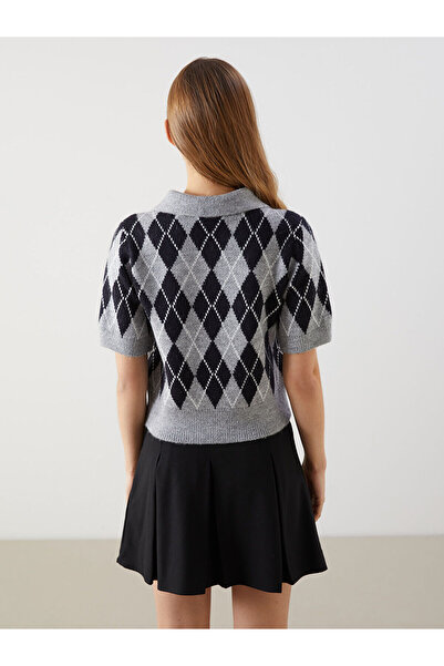 LC Waikiki Polo Neck Diamond Patterned Women's Knitwear Cardigan