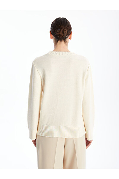 LC Waikiki Lcwaikiki Basic Ecru Crew Neck Self Patterned Women's Knitwear Sweater