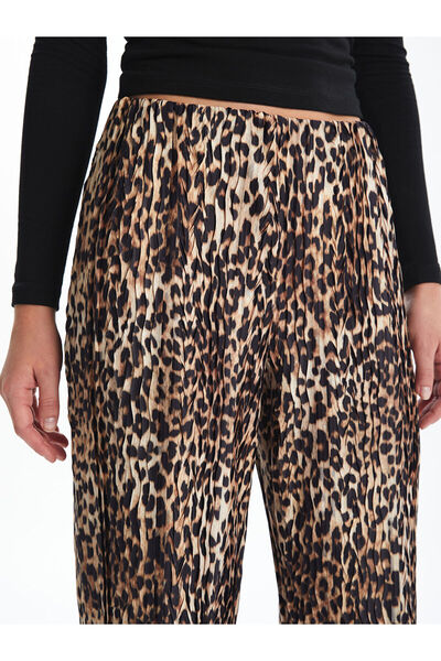 LC Waikiki Brown Elastic Waist Leopard Patterned Women's Trousers
