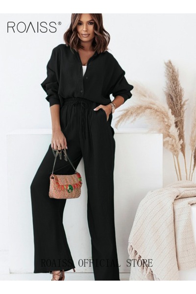 ROAISS Ladies Comfortable Cotton Linen 2 Piece Suit for Daily Commute - Shirt...