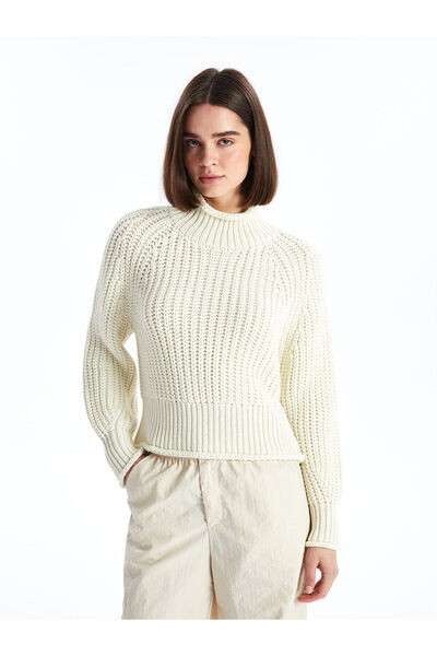 LC Waikiki Langärmliger, übergroßer Damen-Strickpullover mit Rundhalsausschnitt – W4ak20z8