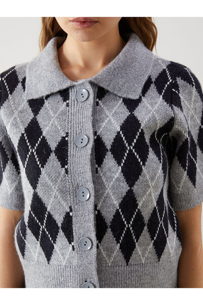 LC Waikiki Polo Neck Diamond Patterned Women's Knitwear Cardigan