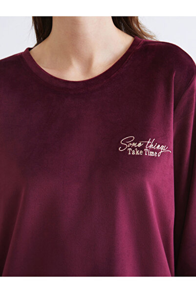 LC Waikiki Sparkling Choices from Shining Store | Crew Neck Embroidered Velvet Women's Pajama Set