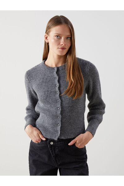 LC Waikiki Lcw Vision Gray Crew Neck Women's Knitwear Cardigan