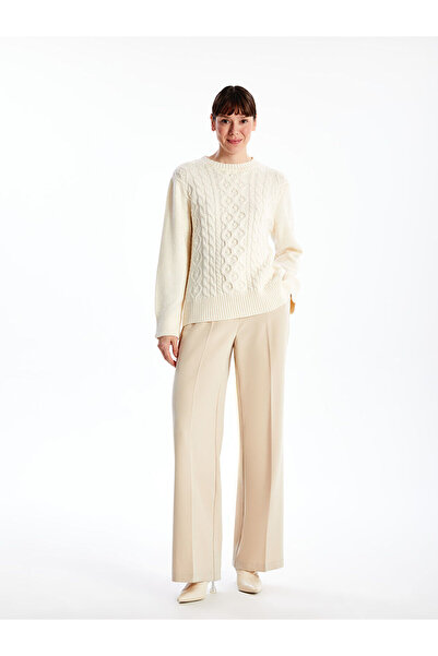 LC Waikiki Lcwaikiki Basic Ecru Crew Neck Self Patterned Women's Knitwear Sweater