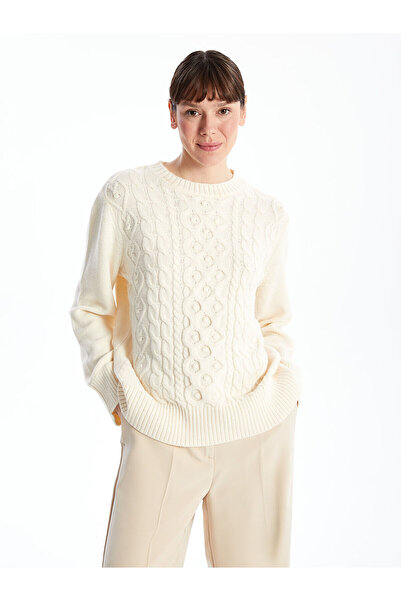 LC Waikiki Lcwaikiki Basic Ecru Crew Neck Self Patterned Women's Knitwear Sweater