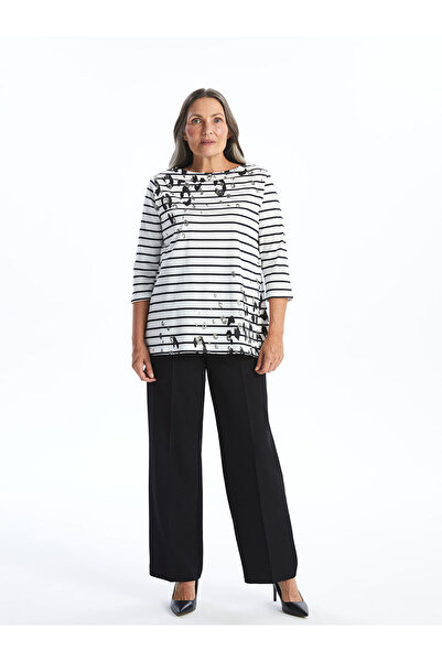 LC Waikiki Gestreiftes Damen-T-Shirt mit Rundhalsausschnitt