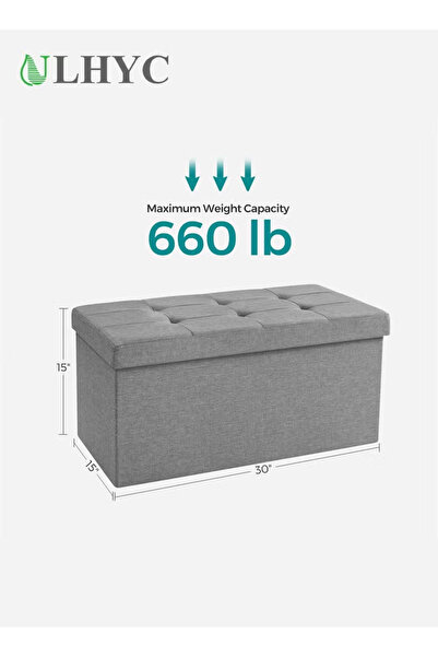 ULHYC 30-inch folding storage stool, storage box, footstool, light gray