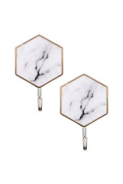Mooniva Set de 2 cârlige de perete adezive, design hexagonal din marmură albă