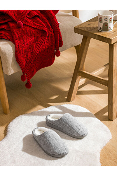 LC Waikiki Gray Fur-Lined Women's House Slippers