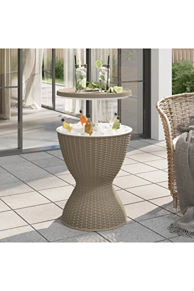 vidaxl 3-in-1 Ice Cooler Table Light Brown Polypropylene