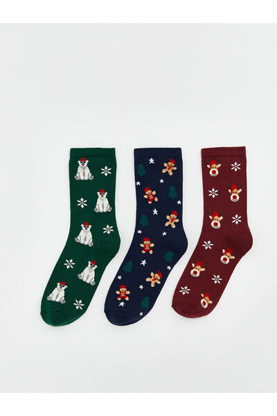 LC Waikiki Christmas Printed Ankle Socks for Women 3 Pack