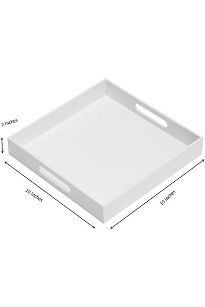 COOYA Glossy White Sturdy Acrylic Serving Tray with Handles-10x10Inch-Serving Coffee,Appetize