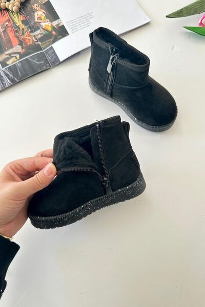 Minigimin Cicileri Miniğimin Cicileri İçi Kürklü Tabanı Simli Işıklı Süet Kız Çocuk Kışlık Bot - Siyah