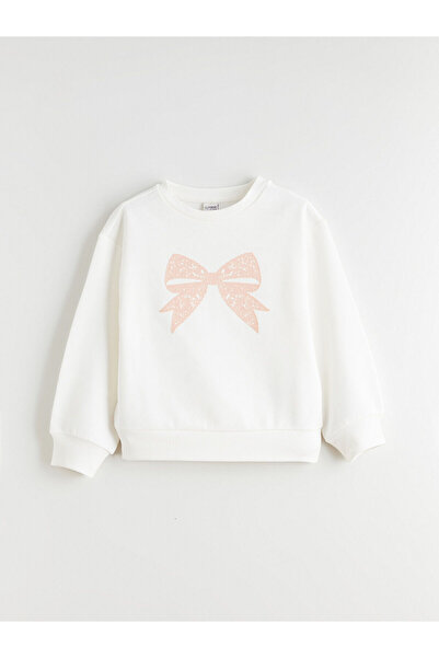 LC Waikiki Bisiklet Yaka Fiyonk Baskılı Kız Çocuk Sweatshirt (W5)