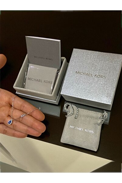 MICHEAL KORS 100% Authentic Michael Kors Women's Sterling Silver Necklace, Soft and Elegant with a Shiny Blue Stone