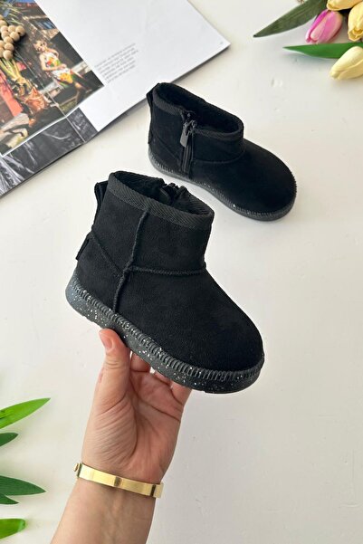 Minigimin Cicileri Miniğimin Cicileri İçi Kürklü Tabanı Simli Işıklı Süet Kız Çocuk Kışlık Bot - Siyah