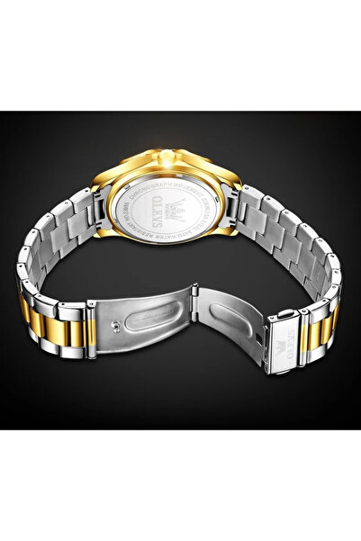 OLEVS Ανδρικό ρολόι CS1619, ανοξείδωτο ατσάλι, ασημί-χρυσό, μαύρο καντράν