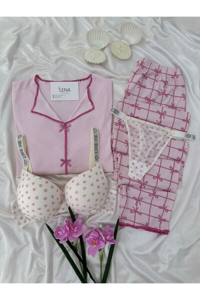 Lena Homewears Set de pijamale Berlin K tricotaj cu striații cu model cu lenjerie de corp pentru femei