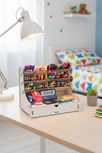 Simux منظم خشبي متعدد الأغراض للمكتب من كورال ماكسي بـ 12 درج - حامل أقلام وم...