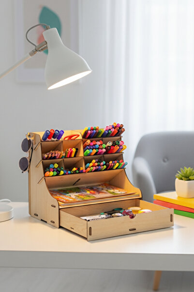 Simux منظم خشبي متعدد الأغراض للمكتب من كورال ماكسي بـ 12 درج - حامل أقلام وم...