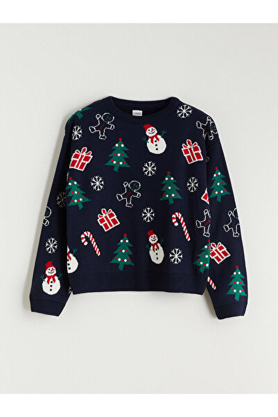 LC Waikiki Özmarka Yeni Sezon Bisiklet Yaka Yılbaşı Temalı Erkek Çocuk Triko Kazak