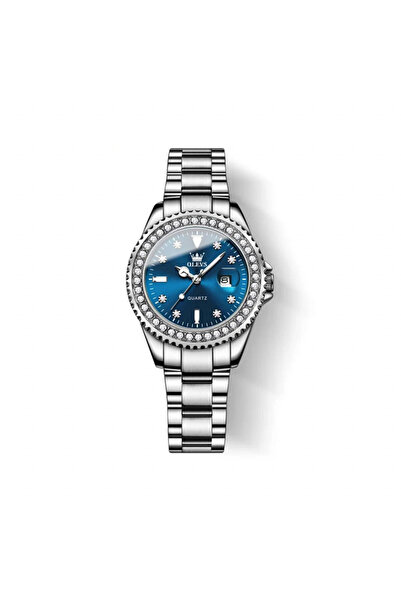 OLEVS Ceas de dama CS1549, otel inoxidabil, argintiu, cadran albastru