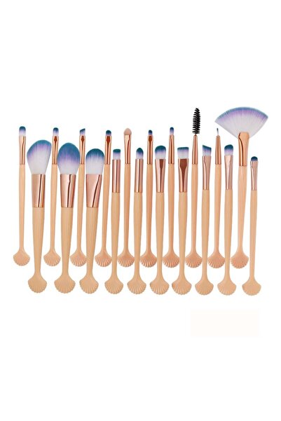 COOYA 20 Piece Foundation Concealer Eye Shadow Face Eye Lip Shell Makeup Brush Set (Pink Gold)