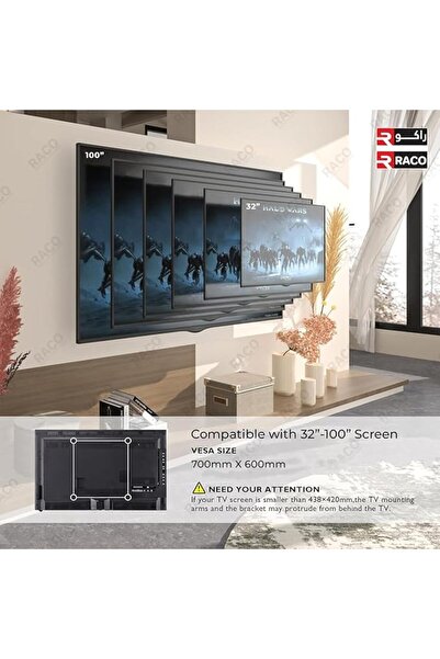 Raco Heavy Duty Wall Mount TV Bracket for 32-100 Inch TVs up to 65kg, Max VESA 700x600mm