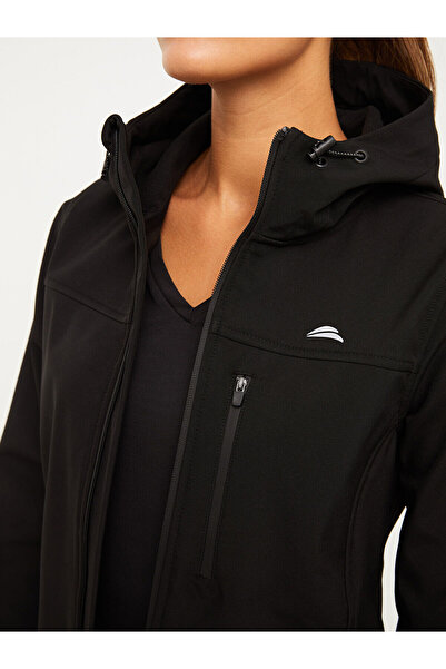 LC Waikiki Чорна куртка для лиж з капюшоном та світловідбиваючим принтом