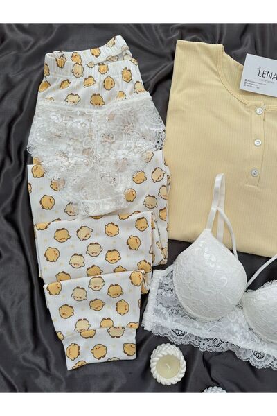 Lena Homewears Kadın İç Çamaşırlı Desenli Berlin Kaşkorse Pijama Seti