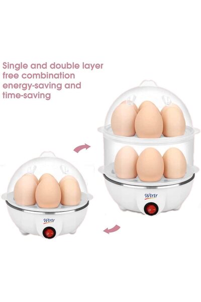 RADIOTRONICS Egg Cooker 350W Electric Egg Steamer, White, 7-14 Egg Capacity (Double-deck 14 PCS)