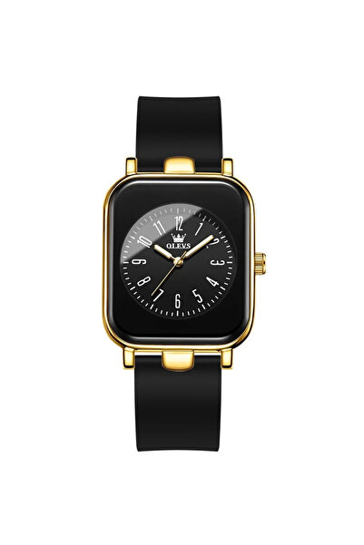 OLEVS Ceas de dama CS1597, curea din silicon, negru-auriu, cadran negru