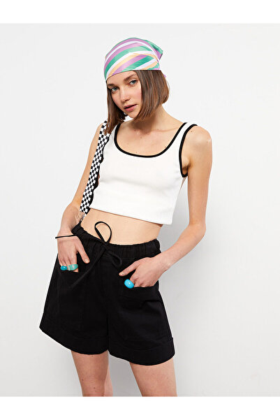 LC Waikiki Pantaloni scurți de damă din Gabardin simplu, casual, cu talie ela...