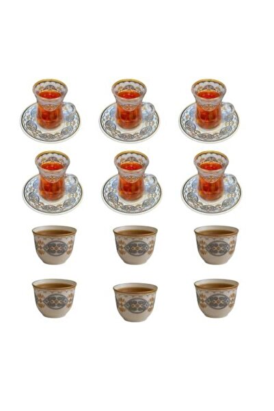 Generic 18-piece engraved cup and saucer set