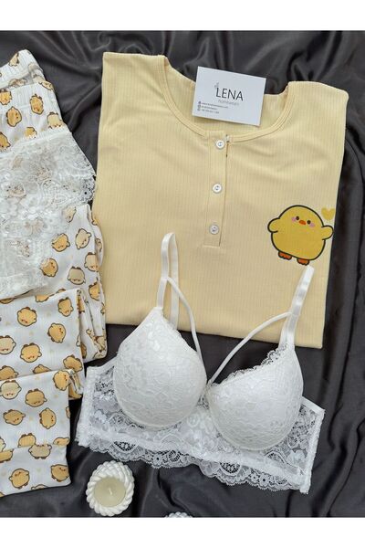 Lena Homewears Kadın İç Çamaşırlı Desenli Berlin Kaşkorse Pijama Seti