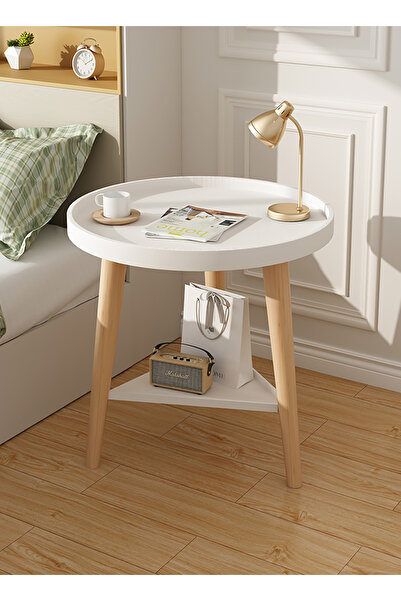 VariFurnx Double-layer Coffee Table Simple Modern Round Service End Table Storage Small Bedside Sofa Table