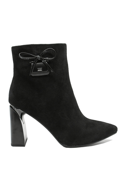 Anna Viotti Women's Ankle Boots, Black Suede, Pointed Toe, High Heel, Decorat...