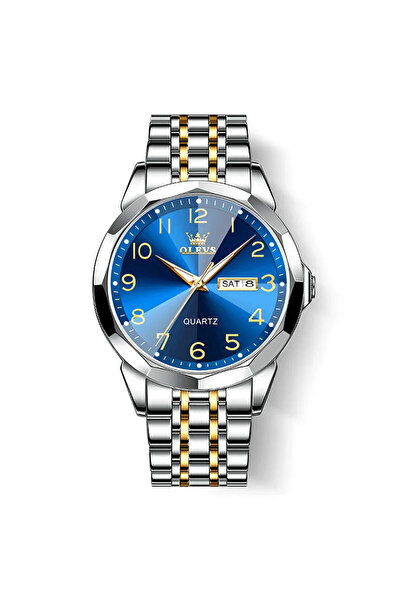OLEVS Ceas barbatesc CS1544, otel inoxidabil, argintiu-auriu, cadran albastru