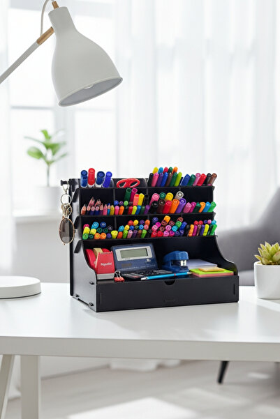 Simux منظم خشبي متعدد الأغراض للمكتب من كورال ماكسي بـ 12 درج - حامل أقلام وم...