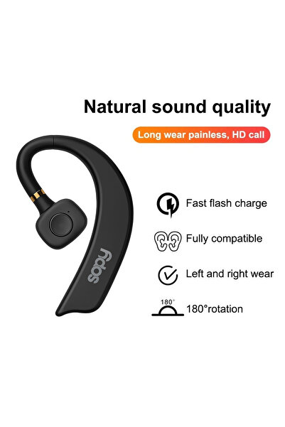 sopy SP-304 Bluetooth Earphone V5.0 Wireless Headset with 180° Rotation, Noise Reduction, HD Sound