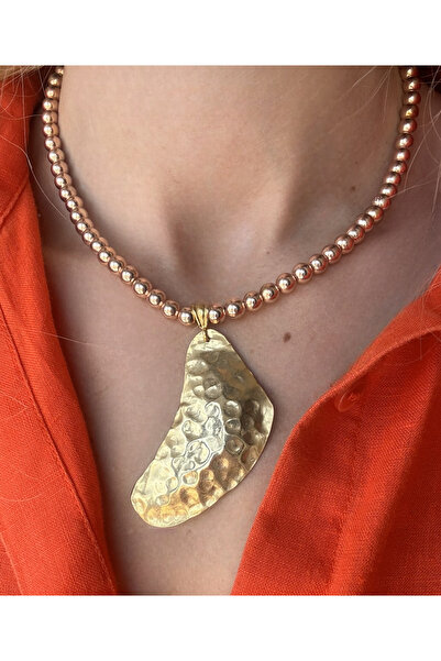 BİJUKO TAKI Stilinizi Parlatın قلادة نسائية بسلسلة بلون الورد وطرف ذهبي - تصم...