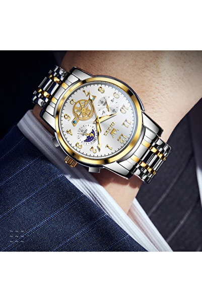 OLEVS Ceas barbatesc CS1616, otel inoxidabil, argintiu-auriu, cadran alb