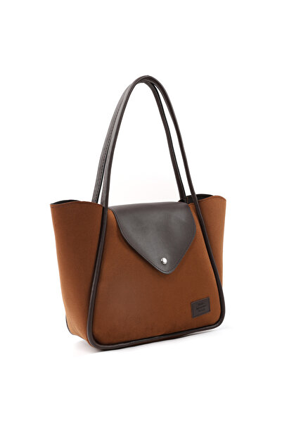 SHAKA Suede Tan/Brown Shk249 Suede Fabric, Single Compartment with Snap Closure, Large Size Hand, Arm, and Shoulder Bag