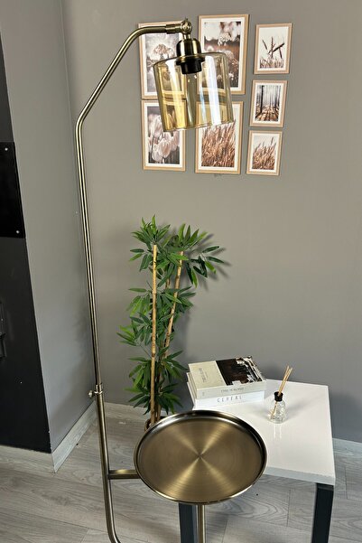 Bamyum Lille Bal Rengi Cam Eskitme Gövde Lambader Tepsili Modern Metal Zemin Lambası